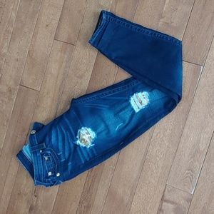 True Religion Blue Veins Sequin Patch distressed curvy skinny jeans 28